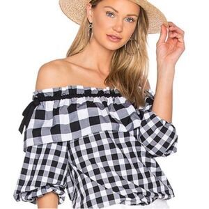 Parker top gingham plaid coquette smock neck feminine romantic sz M bow tie